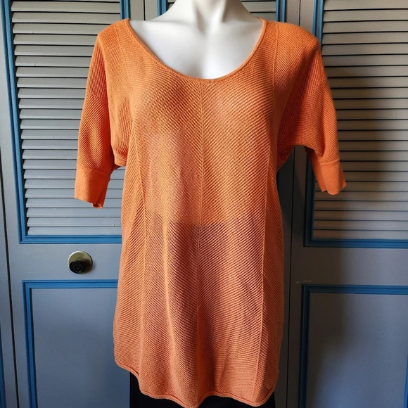 Neiman Marcus Sheer Orange Cotton Top - Picture 1 of 11
